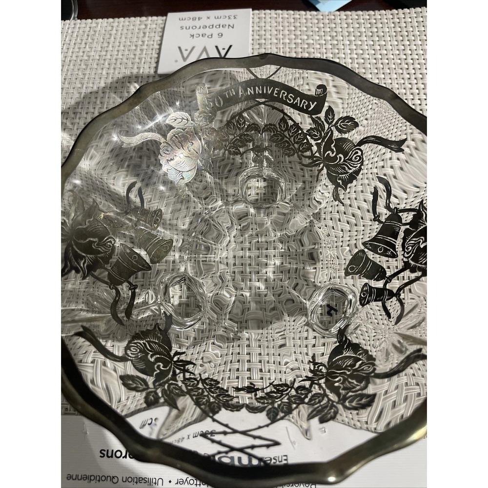 50th Anniversary Silver Lettering Bells Glass Candy Bowl